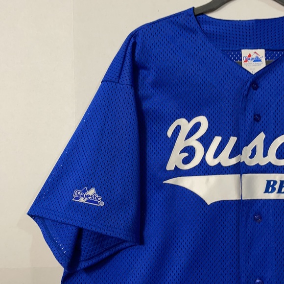 VINTAGE MAJESTIC *V. RARE* BUSCH BEER ST. LOUIS CARDINALS BLUE BASEBALL JERSEY - Picture 2 of 15